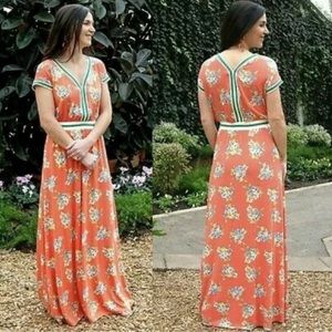 EUC Matilda Jane Let’s Go Together At Ease Orange Maxi Dress Floral